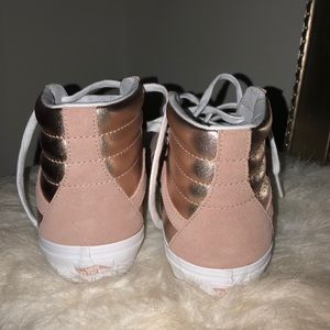 light grey and rose gold vans